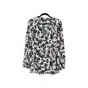 Tommy Hilfiger XL Floral Split-Neck Tie Front Peasant Blouse NWT